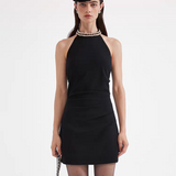 KINGWEN 2511 挂脖钉珠褶皱裙