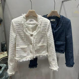 KOREAN COLLECTION 2504 设计感毛边U领短外套 蓝