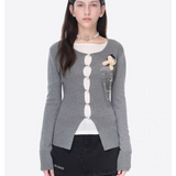 13DE MARZO | 2602 Sparkle Pearl Chain Cardigan Dark Grey
