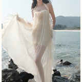 SHEER LUCK 2602 网纱挂脖抹胸露腰连衣裙 杏