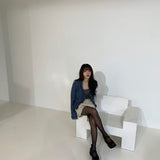 KOREAN COLLECTION 2504 设计感毛边U领短外套 蓝