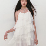VIA PITTI 2507 挂脖薄纱蓬蓬连衣裙