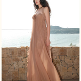 SHEER LUCK 2602 网纱挂脖抹胸露腰连衣裙 奶咖