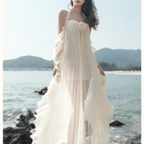 SHEER LUCK 2602 网纱挂脖抹胸露腰连衣裙 杏