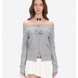 13DE MARZO | 2606 Off-Shoulder Sparkle Waffle-Knit Top