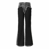 DIANA VEVINA 黑色毛边拼接牛仔裤