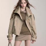 VIA PITTI 2510 复古立领收褶短款风衣外套