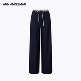 ANN ANDELMAN 2509 直筒松紧腰拼接条纹休闲西裤 蓝