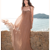 SHEER LUCK 2602 网纱挂脖抹胸露腰连衣裙 奶咖