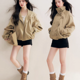 Kroche 2510 大翻领双排扣抽褶短款风衣