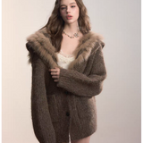 VIA PITTI 2511 重磅狐狸毛大翻领毛织外套 深咖