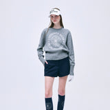 MARDI MERCREDI 2509 ACTIF EMBLEM JACQUARD KNIT PULLOVER MELANGE GREY IVORY