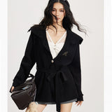 MacyMccoy 2510 大翻领毛衣系带外套 黑