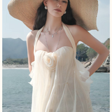 SHEER LUCK 2602 网纱挂脖抹胸露腰连衣裙 杏