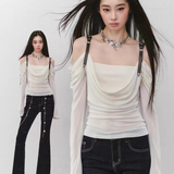 VIA PITTI 2508 露肩皮带荡领撒银针织上衣