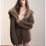 VIA PITTI 2511 重磅狐狸毛大翻领毛织外套 深咖