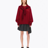 ANN ANDELMAN 2510 假两件披肩连帽毛衣 红