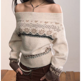 VIA PITTI 2511 费尔岛风一字肩针织毛衣