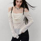 VIA PITTI 2508 露肩皮带荡领撒银针织上衣