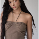 VIA PITTI 2509 抹胸麻花挂脖针织上衣 燕麦咖