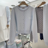 KOREAN COLLECTION 2603 圆领波点百搭针织开衫 浅蓝