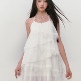 VIA PITTI 2507 挂脖薄纱蓬蓬连衣裙