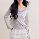 Kroche 2511 真两件大U领绑带打底长袖 雾霾蓝