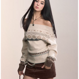 VIA PITTI 2511 费尔岛风一字肩针织毛衣