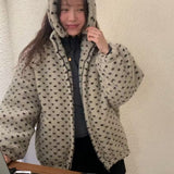 KOREAN COLLECTION 2603 爱心波点摇粒绒上衣 卡其/蓝