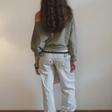 SCULPTOR 2511 Boho Washed Off-Shoulder Tee Khaki