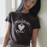 ROLAROLA 2607 MAISON DE ROLA EMBROIDERY HEARTT-SHIRT CHARCOAL