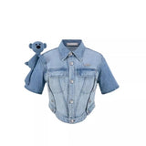 13DE MARZO | 2510 Metal Rivet Short Denim Shirt