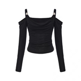 KINGWEN 2511 露肩荡领吊带修身长袖 黑