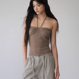 VIA PITTI 2509 抹胸麻花挂脖针织上衣 燕麦咖