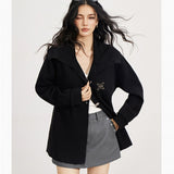 MacyMccoy 2510 大翻领毛衣系带外套 黑