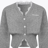 ANN ANDELMAN 2510 V领蕾丝拼接收腰毛织开衫 灰