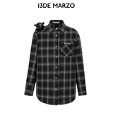 13DE MARZO | 2509 Bear Rhinestone Plaid Shirt