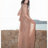 SHEER LUCK 2602 网纱挂脖抹胸露腰连衣裙 奶咖