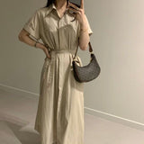 KOREAN COLLECTION 2507 复古翻领系带衬衫连衣裙