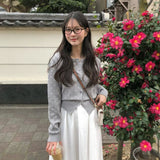 KOREAN COLLECTION 2603 圆领波点百搭针织开衫 浅灰