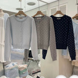 KOREAN COLLECTION 2603 圆领波点百搭针织开衫 浅灰