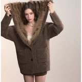 VIA PITTI 2511 重磅狐狸毛大翻领毛织外套 深咖