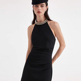 KINGWEN 2511 挂脖钉珠褶皱裙