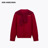 ANN ANDELMAN 2510 假两件披肩连帽毛衣 红