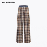 ANN ANDELMAN 2510 拼接牛仔格纹休闲裤 卡其