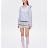 13DE MARZO | 2507 Embellished Sheer Layering Top Blue