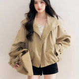 Kroche 2510 大翻领双排扣抽褶短款风衣