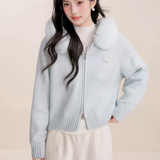 Kroche 2512 连帽大毛领双拉头加厚毛衣外套