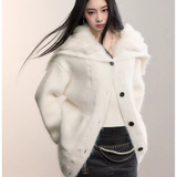 VIA PITTI 2511 重磅狐狸毛大翻领毛织外套 白