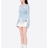 13DE MARZO | 2602 Sparkle Pearl Chain Cardigan Blue